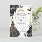 Quinceañera Black Floral Gold Butterfly Dress Kaart (Staand voorkant)