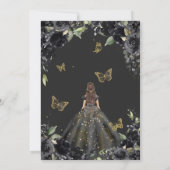 Quinceañera Black Floral Gold Butterfly Dress Kaart (Achterkant)