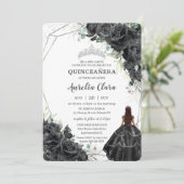 Quinceañera Black Floral Rozen Brown Tan Princess Kaart (Staand voorkant)