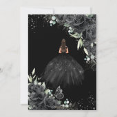Quinceañera Black Floral Rozen Dress Silver Crown Kaart (Achterkant)