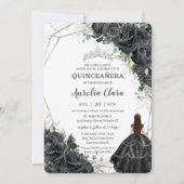 Quinceañera Black Floral Rozen Gown Silver Crown Kaart (Voorkant)