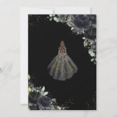 Quinceañera Black Floral Rozen Princess Gold Crown Kaart (Achterkant)