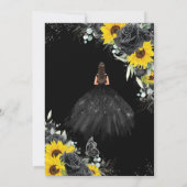 Quinceañera Black Floral Rozen Sunflower Silver Kaart (Achterkant)