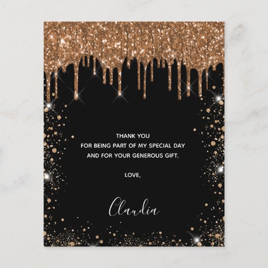 Quinceanera Black Glitter bedankt budget Flyer (Achterkant)