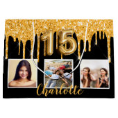 Quinceanera Black Glitter druppelt foto Groot Cadeauzakje (Voorkant)