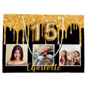 Quinceanera Black Glitter druppelt foto Groot Cadeauzakje (Achterkant)