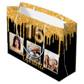 Quinceanera Black Glitter druppelt foto Groot Cadeauzakje (Achterkant Gekanteld)