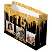 Quinceanera Black Glitter druppelt foto Groot Cadeauzakje (Voorkant Gekanteld)