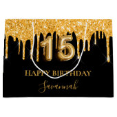 Quinceanera Black Glitter druppelt naam Groot Cadeauzakje (Voorkant)