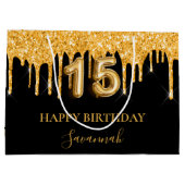 Quinceanera Black Glitter druppelt naam Groot Cadeauzakje (Achterkant)