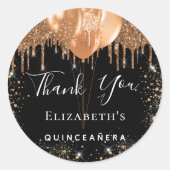 Quinceanera Black Glitter name bedankt Ronde Sticker (Voorkant)