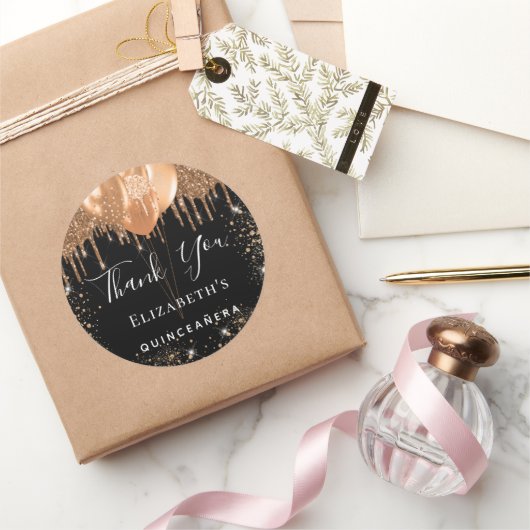 Quinceanera Black Glitter name bedankt Ronde Sticker (Geschenken)