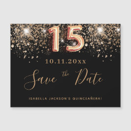 Quinceanera black glitter save the date magnet
