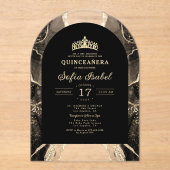 Quinceañera Black Gold Agaat Elegant Acryl Uitnodigingen (Voorkant)