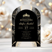 Quinceañera Black Gold Agaat Elegant Acryl Uitnodigingen