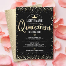 Quinceañera Black Gold Foil Glitter Princess Crown