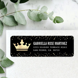 Quinceañera Black Gold Glitter Folie Crown Adres Etiket