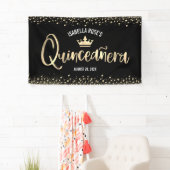 Quinceañera Black Gold Glitter Folie Crown Welkom Spandoek (Insitu)