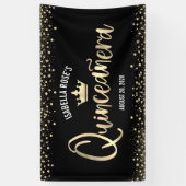 Quinceañera Black Gold Glitter Folie Crown Welkom Spandoek (Verticaal)
