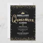 Quinceañera Black Gold Glitter Folie Princess Crow Kaart (Voorkant)