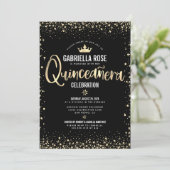 Quinceañera Black Gold Glitter Folie Princess Crow Kaart (Staand voorkant)