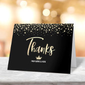 Quinceañera Black Gold Glitter Folie Script Elegan Bedankkaart