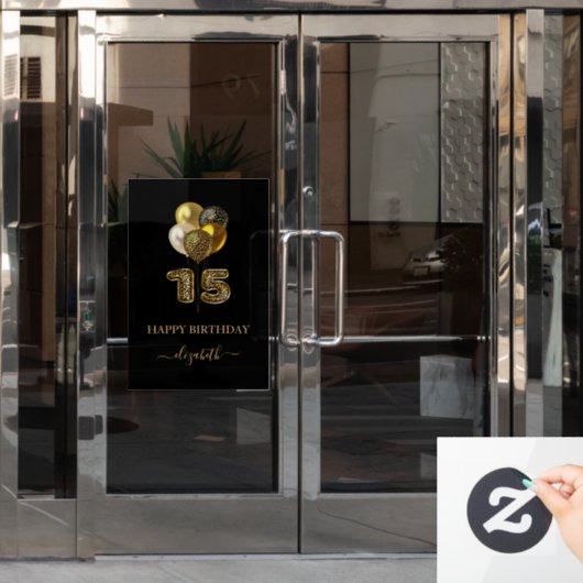 Quinceanera black gold leopard name script raamsticker (Kantoordeur)