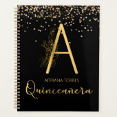 Quinceanera Black Gold Monogram Notitieboek Planne (Voorkant)