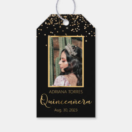 Quinceanera Black Gold Photo Favor Gift Label Cadeaulabel