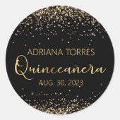 Quinceanera Black Gold Photo Favor Round Sticker (Voorkant)