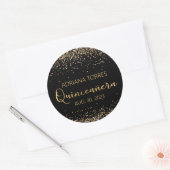 Quinceanera Black Gold Photo Favor Round Sticker (Envelop)