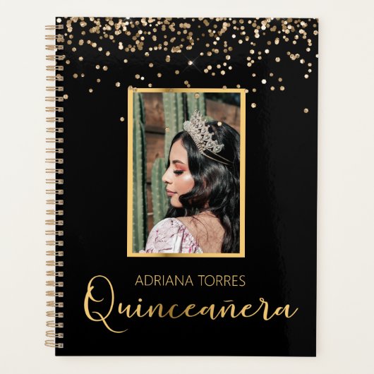 Quinceanera Black Gold Photo Notitieboek Planner (Voorkant)