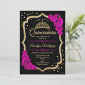Quinceanera - Black Gold Pink Kaart (Staand voorkant)