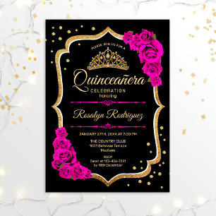 Quinceanera - Black Gold Pink Kaart