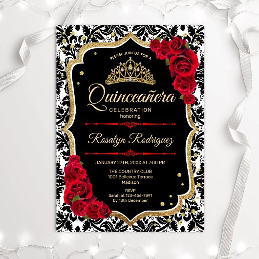 Quinceanera - Black Gold Red Kaart