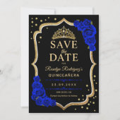 Quinceanera Black Gold Royal Blue Save The Date (Voorkant)