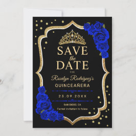 Quinceanera Black Gold Royal Blue Save The Date