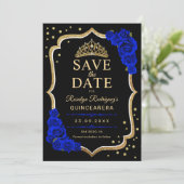 Quinceanera Black Gold Royal Blue Save The Date (Staand voorkant)