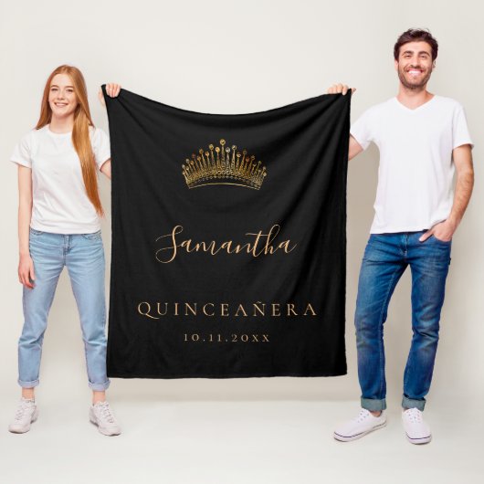 Quinceanera Black Gold tiara crown name Fleece Deken (In situ)
