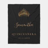 Quinceanera Black Gold tiara crown name Fleece Deken (Voorkant)