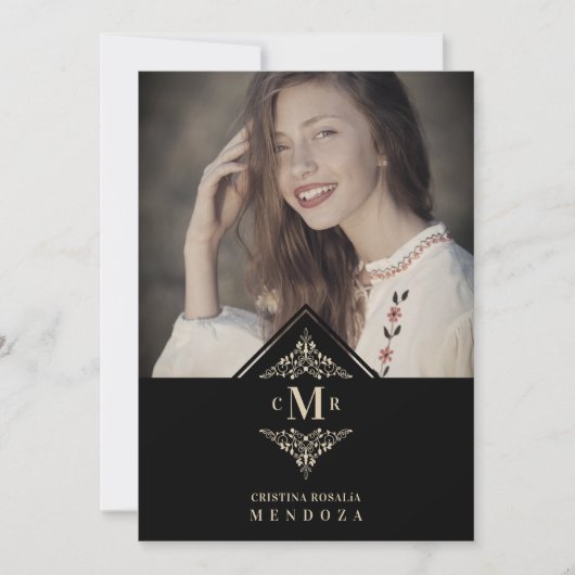 Quinceañera Black Golden Chic Lace Romantic Photo Kaart (Voorkant)