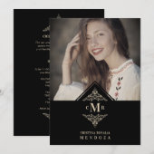 Quinceañera Black Golden Chic Lace Romantic Photo Kaart (Voorkant / Achterkant)