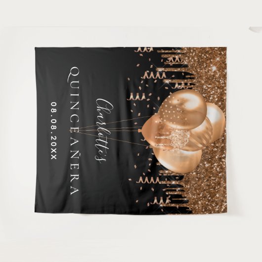 Quinceanera Black goudballonmonogram Wandkleed (Voorkant (horizontaal))