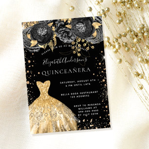 Quinceanera black goudglitter jurk kaart