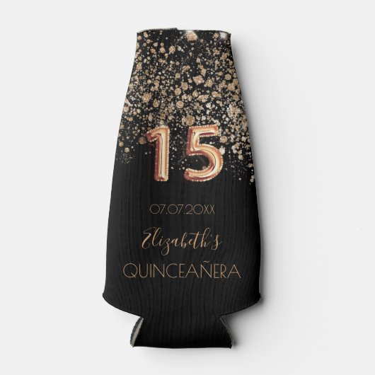 Quinceanera black gouglitter monogram flesjeskoeler (Voorkant)