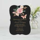 Quinceañera Black in Blush Butterfly w Flowers Gol Kaart (Staand voorkant)