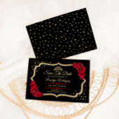 Quinceanera Black Red Gold Floral Save The Date