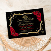 Quinceanera Black Red Gold Floral Save The Date