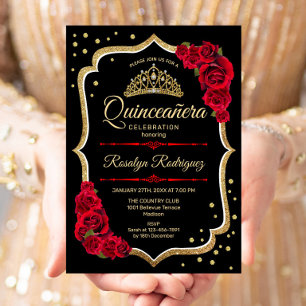 Quinceanera - Black Red Gold Kaart
