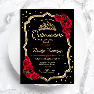 Quinceanera - Black Red Gold Kaart